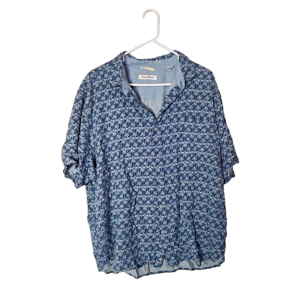 Tommy Baham Blue Tropical Hawaiian Beach‎ Short Sleeve Polo Shirt Men's Size 2XL